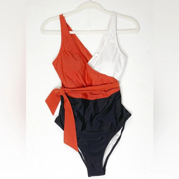 Cupshe Color Block Rust Black White One Piece Swimsuit‎ Size Large - Picture 4 of 8